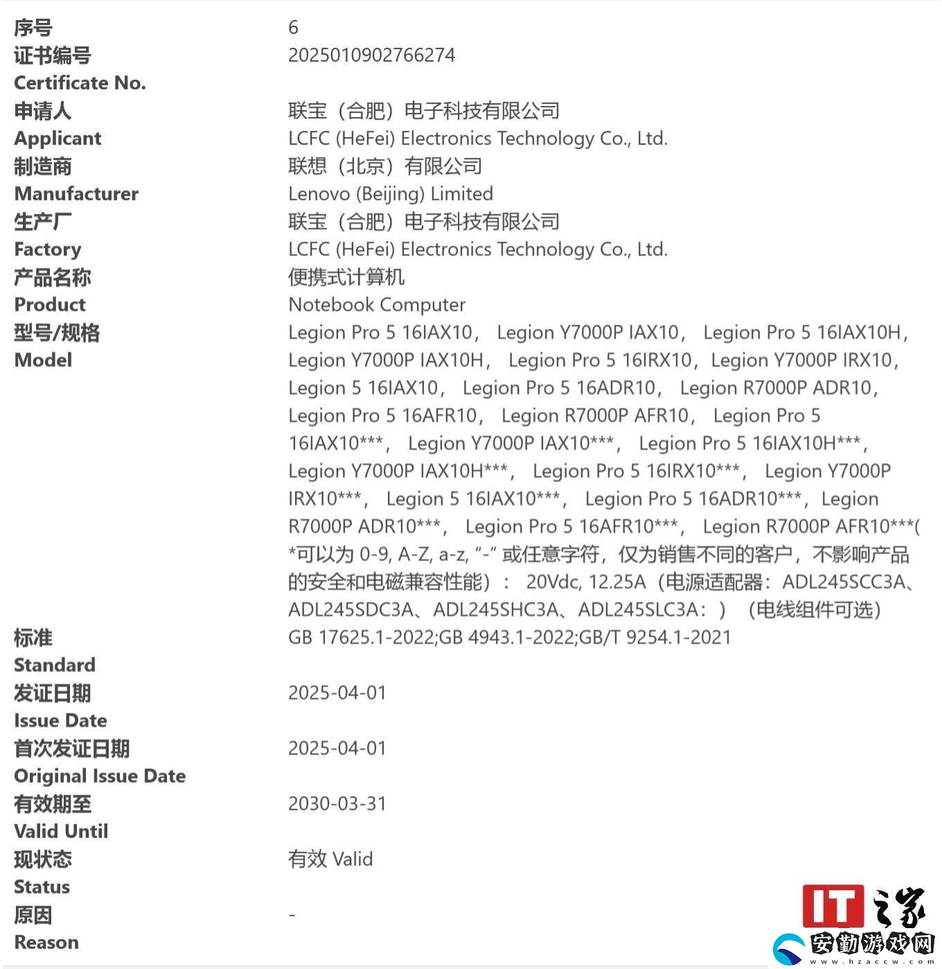 2025款聯(lián)想拯救者Legion游戲本Y7000P/R7000P獲3C認(rèn)證