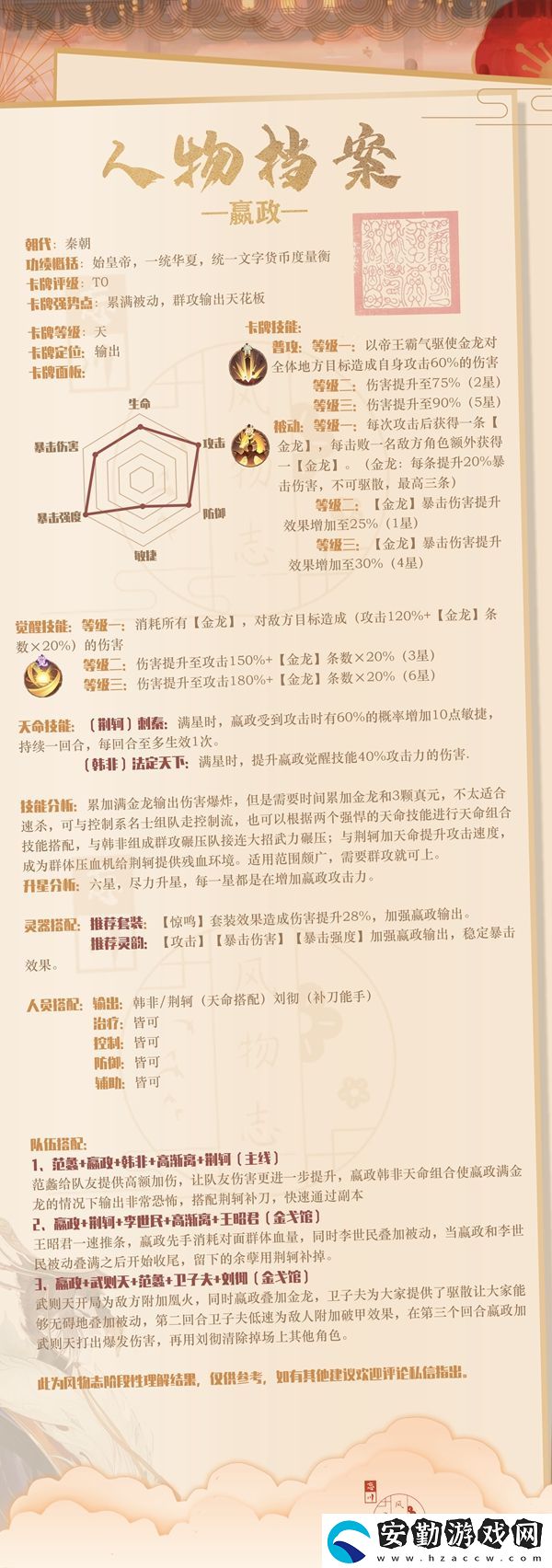 忘川風(fēng)華錄嬴政陣容搭配攻略